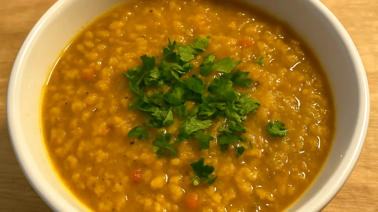 Zuppa di lenticchie rosse decorticate con zenzero e curcuma"