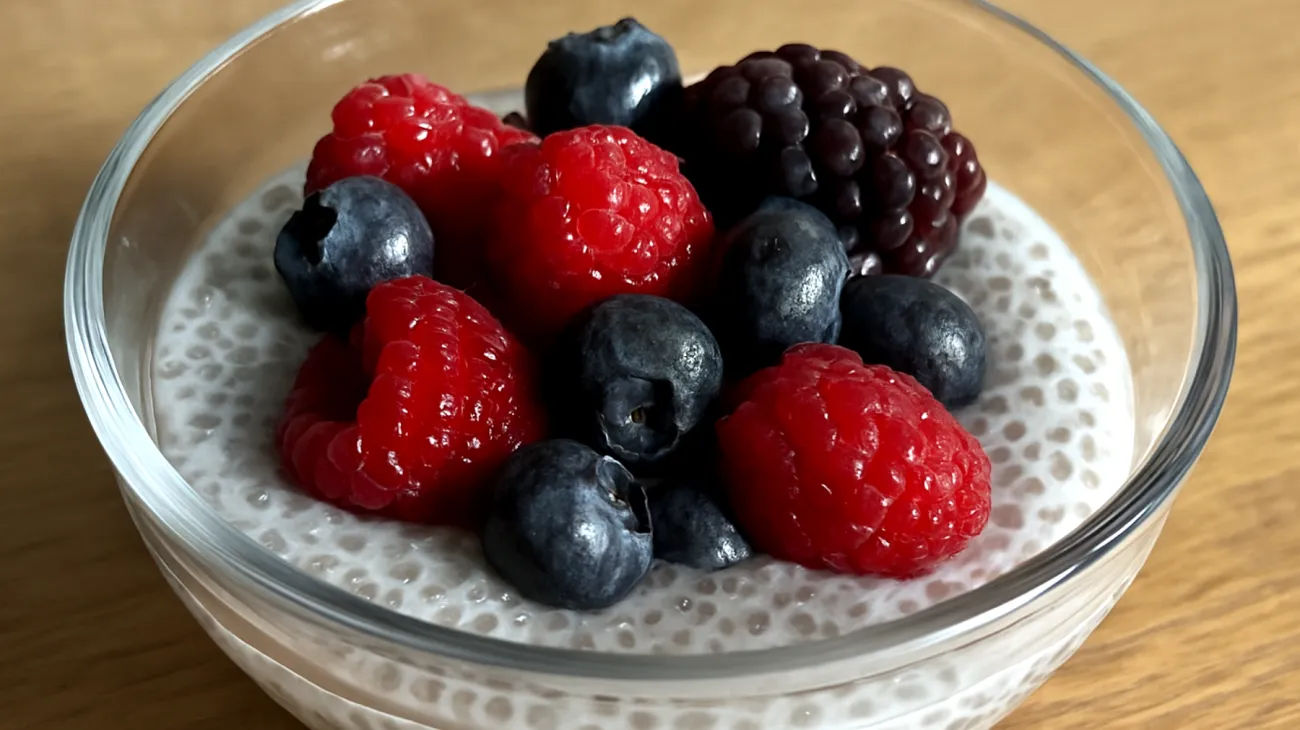 Pudding di semi di chia con acqua di cocco e frutti di bosco"