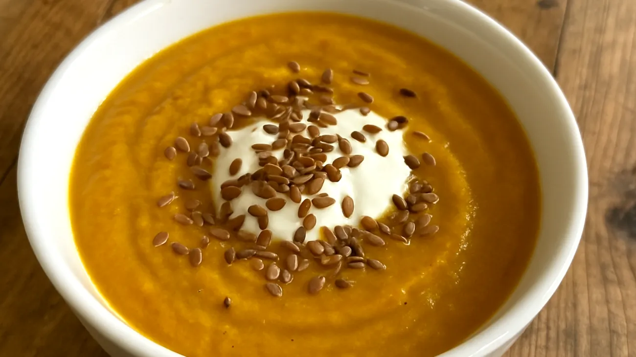 Vellutata di zucca con semi di lino dorati e yogurt greco"