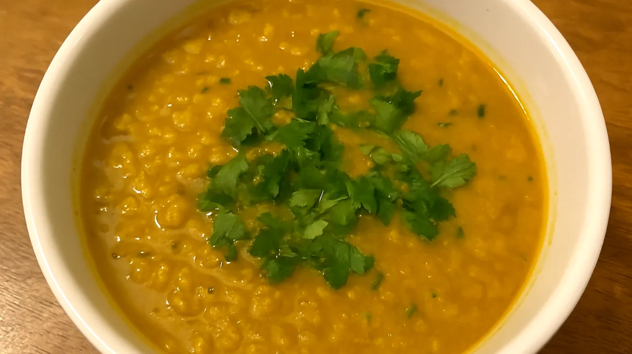 Zuppa di lenticchie rosse decorticate con curcuma e cocco"